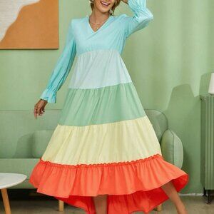 Flounce Hem color Block Dress